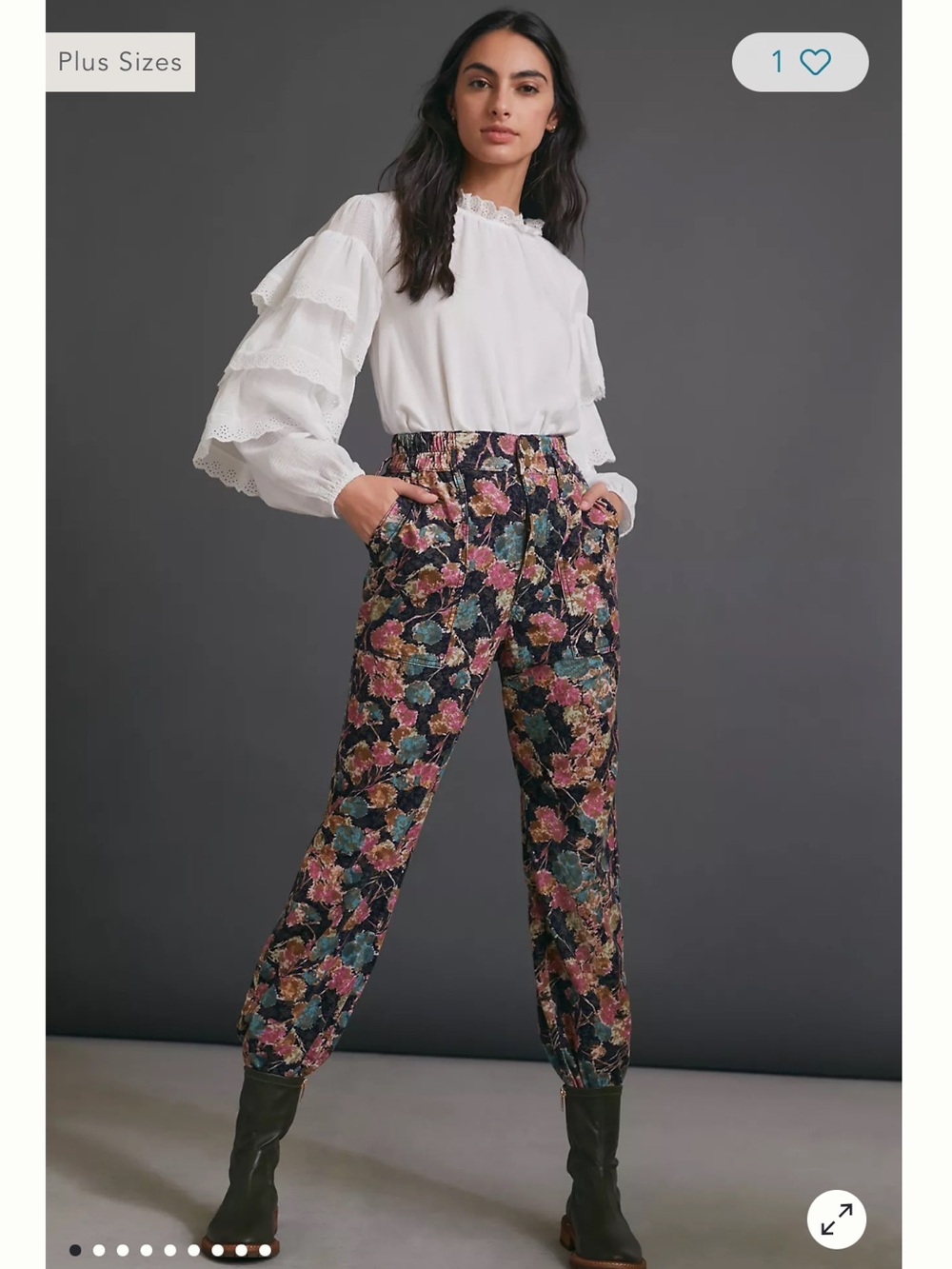 Anthropologie Anisa Floral Corduroy Joggers Small 100% cotton